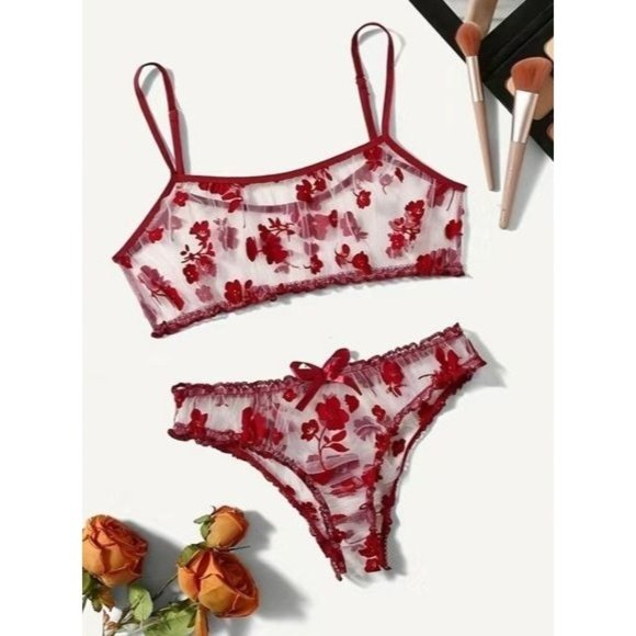 Other - Sexy Floral Print Mesh Lingerie Set